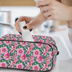 Fashion Pink Flower Custom Design Travel Cosmetic Bags Polyester Portable Small <b>Makeup</b> Bag Toiletry Pouch Bag for Women - Product Image 5