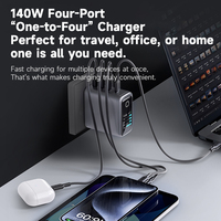 Cargador Zolo 140w 65w Gan con PD 3.1, Carga Rápida, 4 Puertos USB Tipo-C, Pantalla Digital, Adaptador de Viaje con Enchufe Plegable para Reino Unido y Estados Unidos