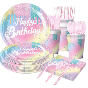 カスタム マカロン レインボーカラー 紙皿セット 誕生日パーティー デコレーション 食器セット 高品質製品 短納期 - Product Image 1