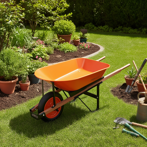 Wheelbarrow 5 Cu Ft Capacity 16 In Pneumatic Wheel Metal Handle Garden Dump Cart Manual <b>Transporting</b> Tool - Product Image 2