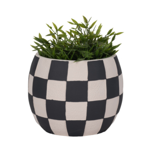 Vaso per Fiori Moderno con Motivo a Scacchiera Arrotondato, Fioriera Decorativa con Grafica a Quadri per Arredamento Casa - Product Image 2