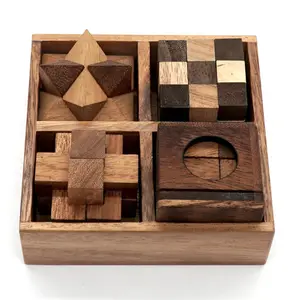 Satz von 4 Holz puzzles für Kinder Box Heraus fordernde Denksportaufgaben 3d Holz puzzle für Erwachsene