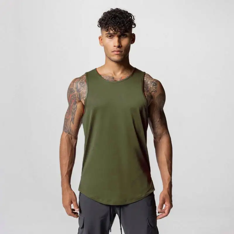 Venta al por mayor de logotipo personalizado de alta calidad de moda de los hombres corriendo entrenamiento malla chaleco blanco gimnasio camiseta sin mangas de los hombres al aire libre Fitness camisetas sin mangas