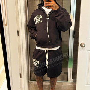 Custom <b>Mens</b> Zip up Hoodies Tracksuit Set Embroidery <b>Patch</b> logo Gray Sweat Suit Two Piece Set Unisex Custom Hoodie and <b>Shorts</b> Set - Product Image 2