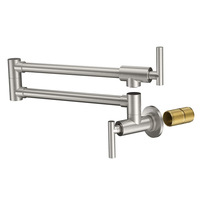 Robinet de cuisine mural moderne en laiton à poignée unique, pivotant, pliable et télescopique avec valve en céramique pour cuisine