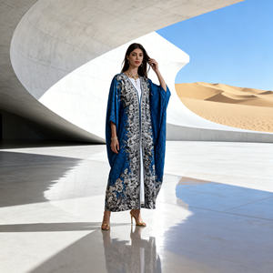 Elegante Vestido Abaya de Poliéster con Pedrería Termoadhesiva, Diseño Personalizado de Lujo para Mujeres Musulmanas, Venta al Por Mayor - Product Image 3