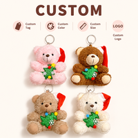 Porte-clés en peluche ours en peluche Kawaii de Noël avec chapeau, 4 couleurs, breloque de sac en peluche pour cadeau de Noël et décoration de fête
