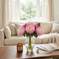 Buket Peony Buatan Warna Pink Muda, Rangkaian Peony Palsu dengan Sentuhan Alami untuk Dekorasi Meja Pernikahan dan Rumah