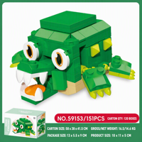 Ensemble de blocs de construction interactifs Crocodile personnalisé de 151 pièces avec bouton poussoir et bouche mobile, jouet de construction animale STEM, marque privée OEM