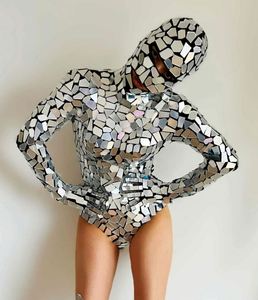 Nouveau costume de performance une pièce pour femme, sexy, à fente haute, pour poitrines généreuses, mettant en valeur la taille, à paillettes effet miroir, argenté - Product Image 5