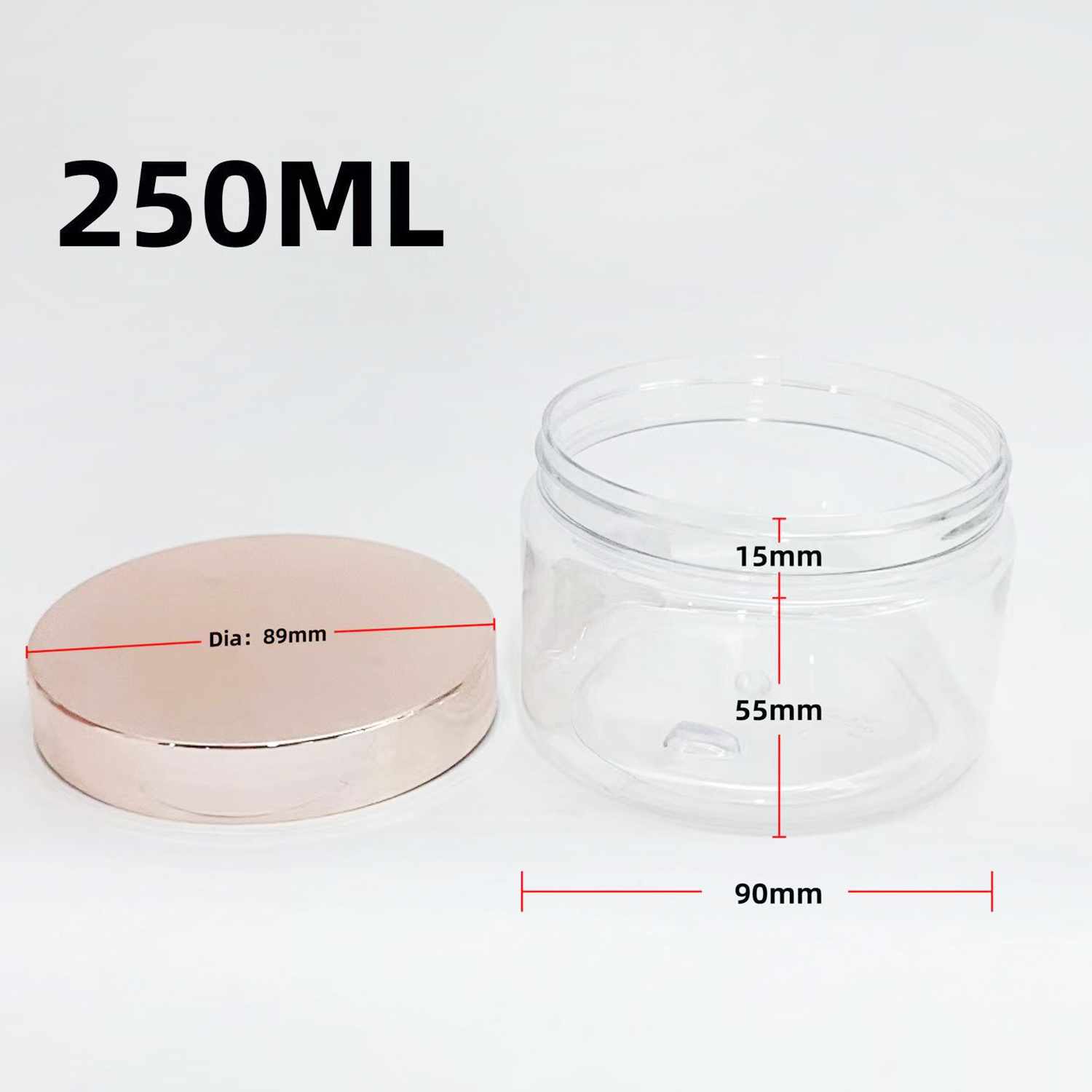 Empty 4oz 8oz 16oz PET Jars Clear Plastic Containers Gold Lids Cosmetics Storage 100ml 250ml 500ml