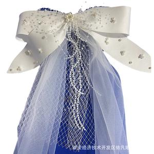 Blanc Satin Arc Perle Casque pour Mariées Doux Court Maille Voile Robe De <span class=keywords><strong>Mariée</strong></span> Accessoire <span class=keywords><strong>avec</strong></span> <span class=keywords><strong>Cheveux</strong></span> Lâches <span class=keywords><strong>Mariée</strong></span> Lâche <span class=keywords><strong>Cheveux</strong></span> Voile - Product Image 5