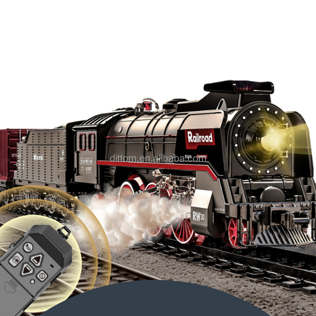 2.4G RC Artificial Classical Steam Train Slot Track Railway Train Track Toy Set With Lights&Sounds