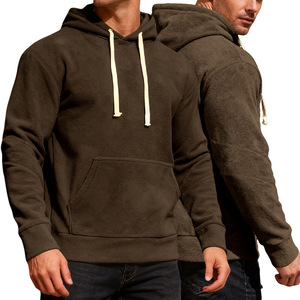 Men <b>Sherpa</b> <b>Lined</b> Hoodie Pullover Sweatshirt Solid Color Hooded Sweatshirt for Autumn Winter Commuting - Product Image 3