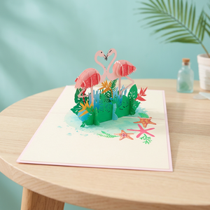 Tarjeta 3D Pop-up de Pareja de Flamencos, Hecha a Mano en Hanói, Diseño de Papel Personalizado, Artesanía para San Valentín y Año Nuevo, Corte Láser, Viet-craft - Product Image 3