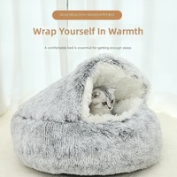 Coussin de couchage luxueux, lavable, antidérapant, moelleux et douillet pour animaux de compagnie (chats et chiens), avec housse à capuche, type donut, pour l'hiver