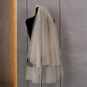 YM40 蕾丝手工串珠新娘头纱 大教堂白色和象牙色婚礼头纱 新娘首饰 2 层 - Product Image 2