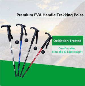 T Handle 3 Section Telescopic Trekking Pole Anti Shock 6061 Aluminum Alloy Internal Locking Hiking <b>Walking</b> <b>Stick</b> - Product Image 2