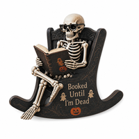 Figurine de chaise à bascule squelette d'Halloween, cadeau pour les amoureux des livres en bois, décoration de table gothique, vente en gros OEM, figurine squelette