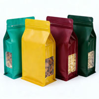 Aluminiumfolie zak met platte bodem, venster en hersluitbare ritssluiting (doypack) voor noten, gedroogd fruit, voedselveilige zak met ophanggat