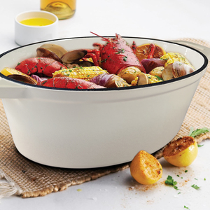 Casserole ovale en <span class=keywords><strong>fonte</strong></span> <span class=keywords><strong>émaillée</strong></span> blanc crème, <span class=keywords><strong>fonte</strong></span> vierge de qualité supérieure pour braiser, rôtir et cuire au four - Product Image 6