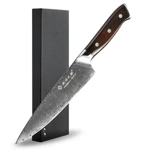 Couteau de chef de cuisine en acier Damas Forge de 8 pouces avec manche en bois d'ébène