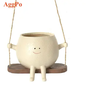 Hanging Swing Chair Planter Pot - A Flowerpot Hanger for Indoor Outdoor - Plant Head Resin Flower Pot for String of Pearls Plant