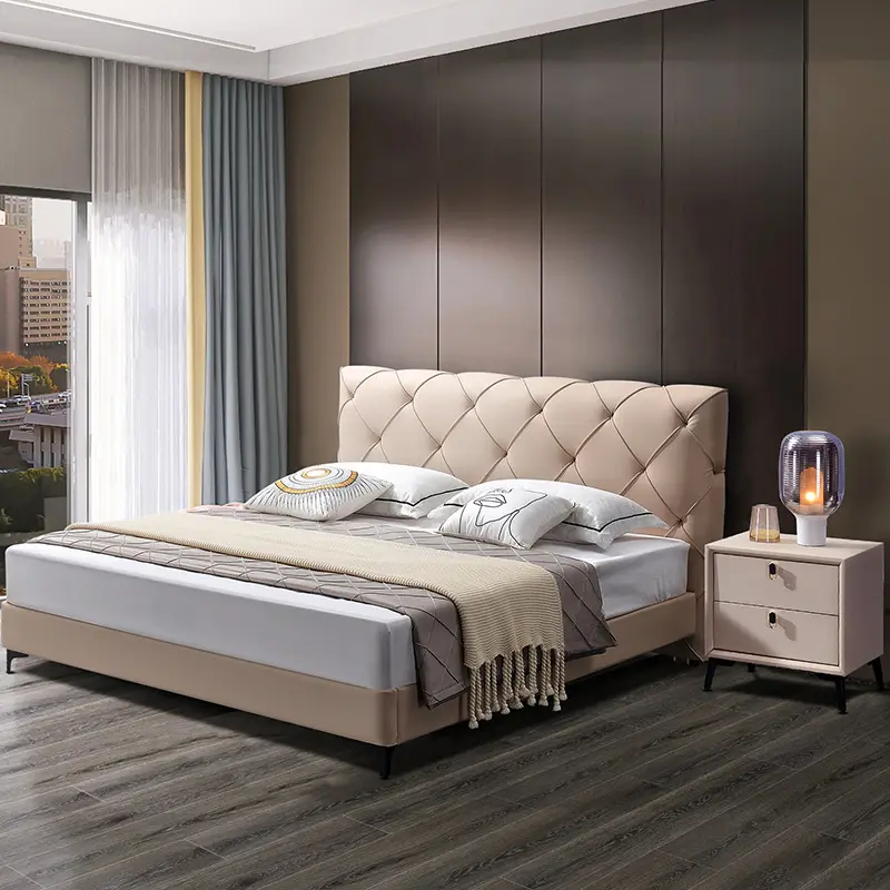 Ck14 2022 top vendedor moderno cama de couro, quadro de madeira cama king size cama rosa camas macias 1.8m