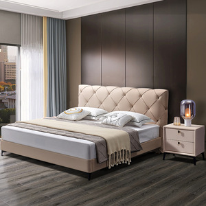 CK14 2022 Top Seller Muebles de dormitorio modernos Marco de cama de cuero Marco de cama de madera King Size Cama de matrimonio China Color Rosa 1,5 m Pino - Product Image 1