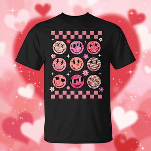 Camiseta unisex con estampado de cara feliz, color rosa, estilo retro, de San Valentín, talla mediana para adultos - Product Image 3