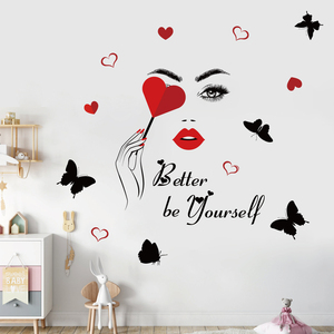 <span class=keywords><strong>Stickers</strong></span> <span class=keywords><strong>muraux</strong></span> décoration de <span class=keywords><strong>chambre</strong></span> de filles lèvres rouges avec yeux pour salon de beauté - Product Image 5