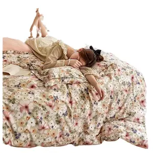 100 uzun elyaf pamuk fırçalanmış dört parçalı pamuk yatak çarşafı nevresim baskı sonbahar ve kış ısı koruma ve sıcak