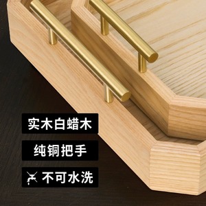 Plateau rectangulaire en bois, couleur bois naturel, plateau de service en bois massif pour salon, table basse, plateau à fruits - Product Image 4