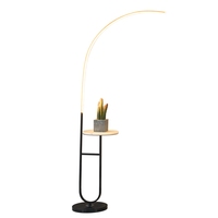 Lampadaire Arc Doré Moderne Nordique avec Tablette Intégrée, Luminaire de Chevet pour Chambre et Lampe LED d'Angle pour Salon