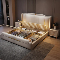 Lit Double King Size Moderne de Luxe avec Cadre Rembourré en Cuir et Bois Massif, avec Rangement, pour Chambre à Coucher, Maison ou Hôtel