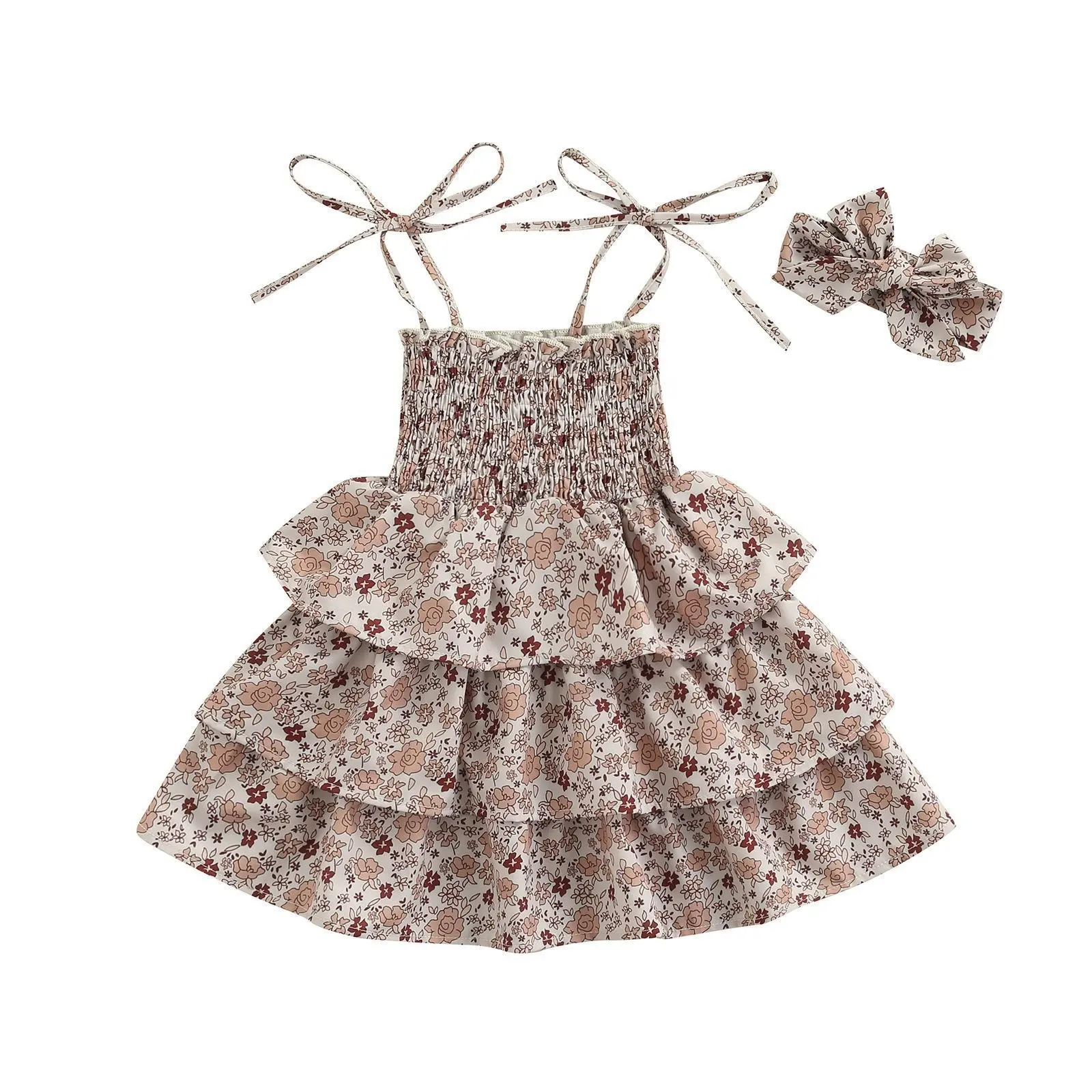2024 The New Baby Girls Clothes Summer Sling Flower Cake Dress Sweet Princess Style Summer Shoulder Strap Baby Dress