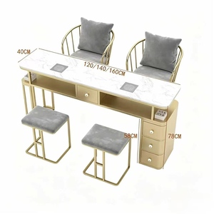 Popular Nail Art <b>Table</b> with Vacuum Cleaner Marble Surface Nail Salon <b>Table</b> Set for Customers Nail Art Stool and Sofa Chair - Product Image 6