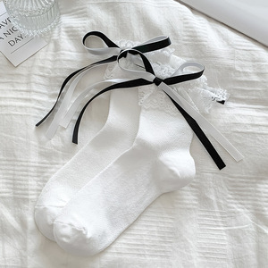 Yeni JK Japon Tarzı <span class=keywords><strong>Kawaii</strong></span> Çorap Bale Yay Şerit Ilmek Sevimli Uzun Çorap Kadın Lolita Tatlı Kızlar Siyah Beyaz Çorap - Product Image 6