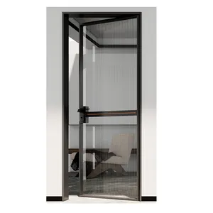 Factory Direct Sale Bathroom Aluminum Frame Tempered Glass Swing Door Anti-theft Aluminum Casement Door