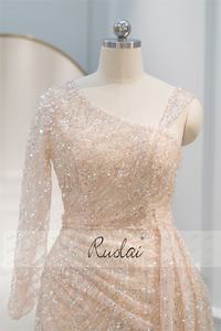 Ruolai LWC8120 nuovo stile monospalla e manica lunga abito da sera perline abiti da ballo - Product Image 2