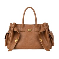 Sac fourre-tout grande capacité en PU couleur unie avec fermeture à loquet, mallette de luxe légère, sac à bandoulière multi-poches pour femme avec ceinture décorative