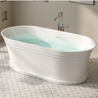 Baignoire autoportante de luxe en acrylique, ovale, profonde, en surface solide, avec drain central, blanc brillant, moderne et écologique – Offre Spéciale