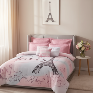 Parure de lit Paris Amour, imprimé Tour Eiffel, 3 pièces, polyester, style princesse, décoration de la maison - Product Image 2