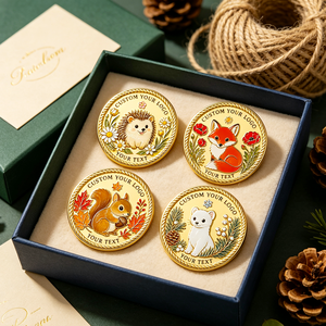 Set de Pins Esmaltados de Animales del Bosque Personalizados, Chapados en Oro, Circulares, Metálicos, Coleccionables, Diseño de Temporada - Product Image 3