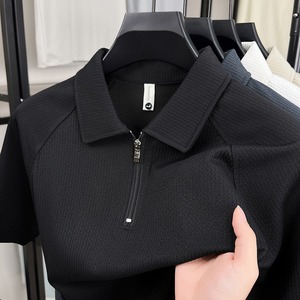廉价男式韩式半拉链休闲 <span class=keywords><strong>Polo</strong></span> 衫纯色短袖透气吸湿排汗涤纶衬衫 - Product Image 2