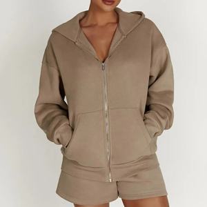 OEM Unisex 100%cotton Size <b>Pocket</b> Hoodie and Shorts Set Men Custom <b>Hoodies</b> and Sweatpants Set Blank <b>Zip</b> up Hoodie Tracksuit - Product Image 3