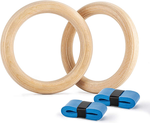 POWERMAN FITNESS Heavy Duty Wooden Fitness Rings, Non-Slip Grip for <strong>Pull</strong> <strong>Ups</strong> and <strong>Dips</strong> - Product Image 5