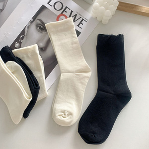 Women's Mid Calf Slouch <b>Socks</b> Solid Color Breathable Polyester White And <b>Black</b> Regular Casual <b>Socks</b> For Youth 18 40 Years Old - Product Image 1