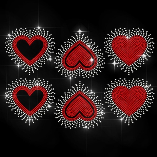 Red Rhinestone Iron on Transfer Love Bling Diamond Hotfix Patches for Clothes