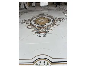 Plancher arabe Majlis Carrelage à jet d'eau Médaillon en marbre Motifs de pierre d'Afrique Foyer Médaillon Tapis Découpe de pierre